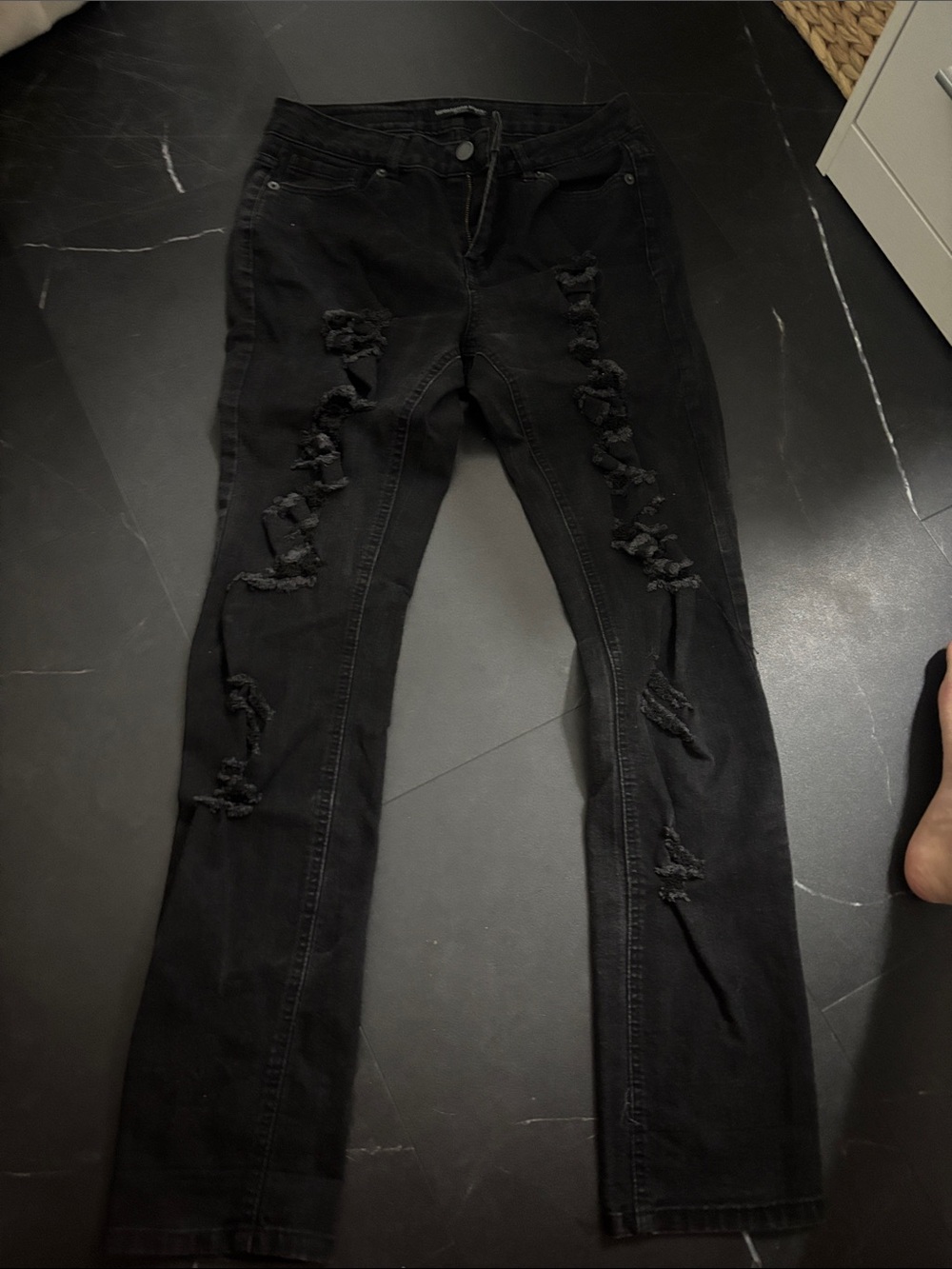 Black Distressed Skinny Jeans for Women